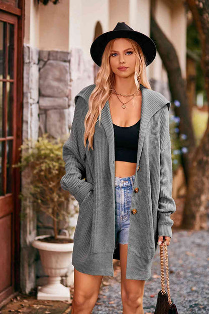 Collared Neck Button-Up Cardigan with Pockets - aurelia-clothing-8955