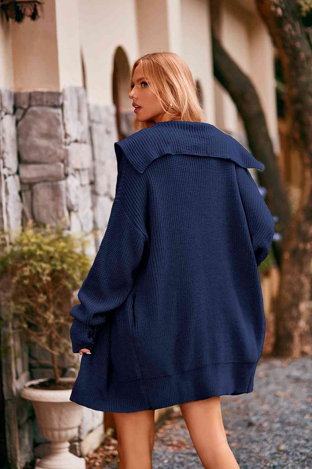 Collared Neck Button-Up Cardigan with Pockets - aurelia-clothing-8955