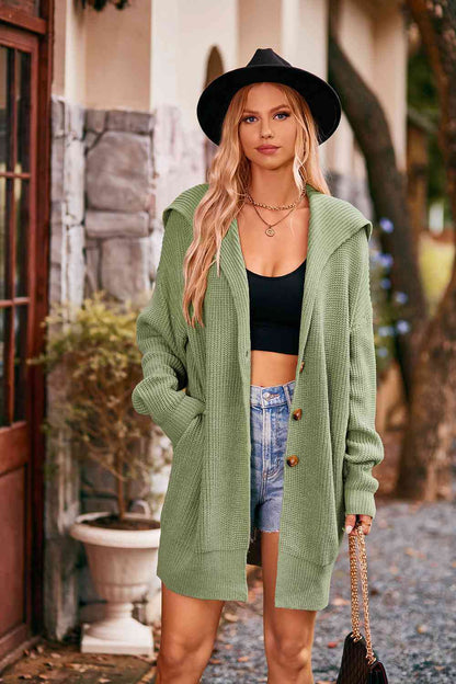 Collared Neck Button-Up Cardigan with Pockets - aurelia-clothing-8955