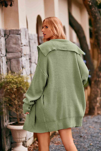 Collared Neck Button-Up Cardigan with Pockets - aurelia-clothing-8955