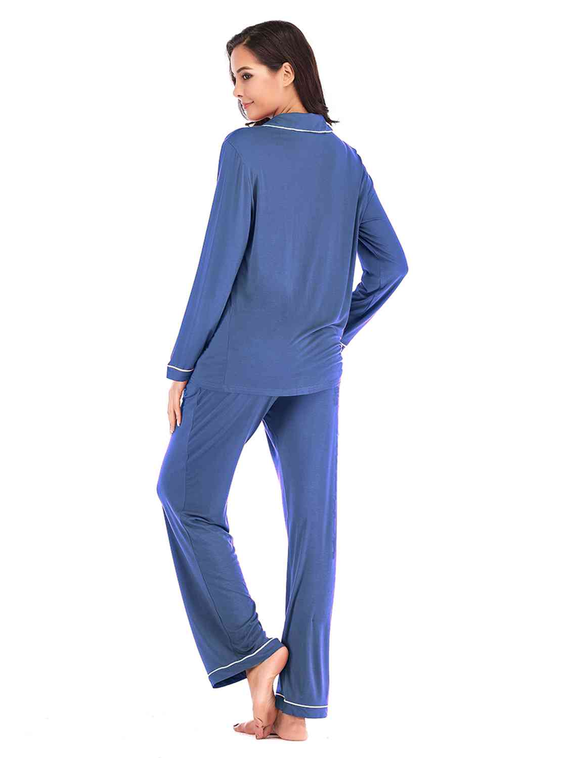 Collared Neck Long Sleeve Loungewear Set with Pockets - Free Shipping - aurelia-clothing-8955
