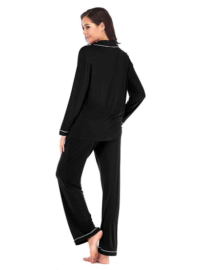Collared Neck Long Sleeve Loungewear Set with Pockets - Free Shipping - aurelia-clothing-8955