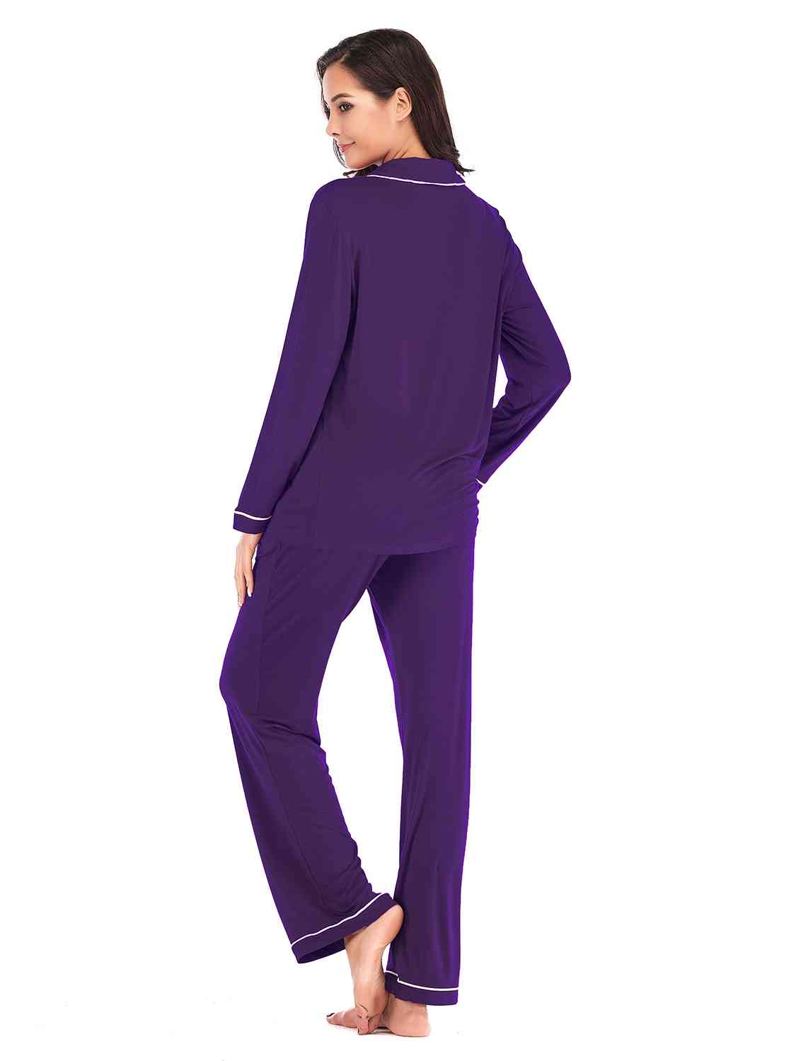 Collared Neck Long Sleeve Loungewear Set with Pockets - Free Shipping - aurelia-clothing-8955