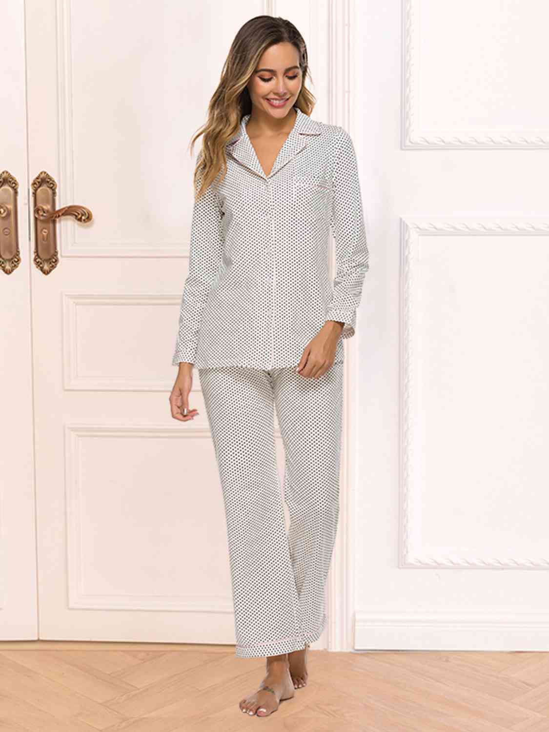 Collared Neck Loungewear Set with Pocket - aurelia-clothing-8955