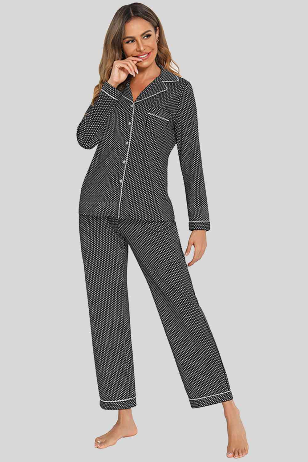 Collared Neck Loungewear Set with Pocket - aurelia-clothing-8955