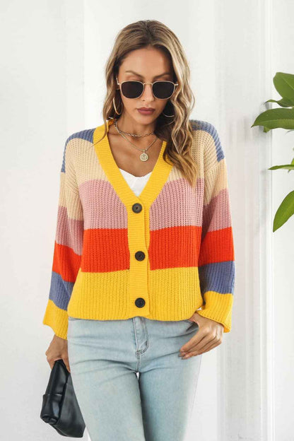 Color Block Button-Down Dropped Shoulder Cardigan - aurelia-clothing-8955