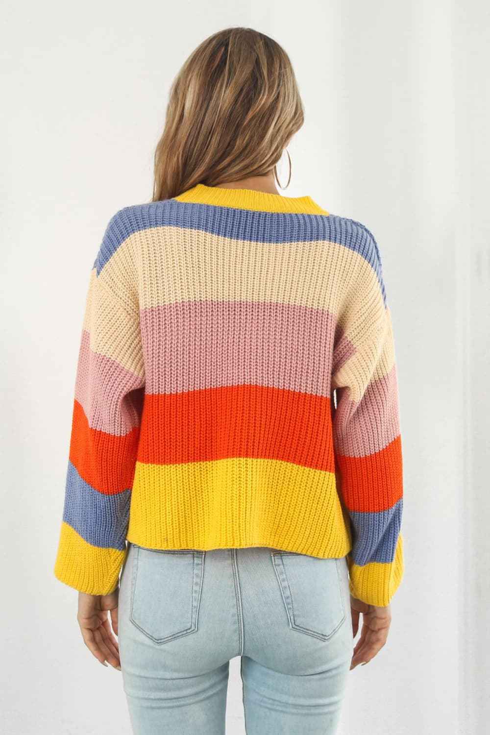 Color Block Button-Down Dropped Shoulder Cardigan - aurelia-clothing-8955