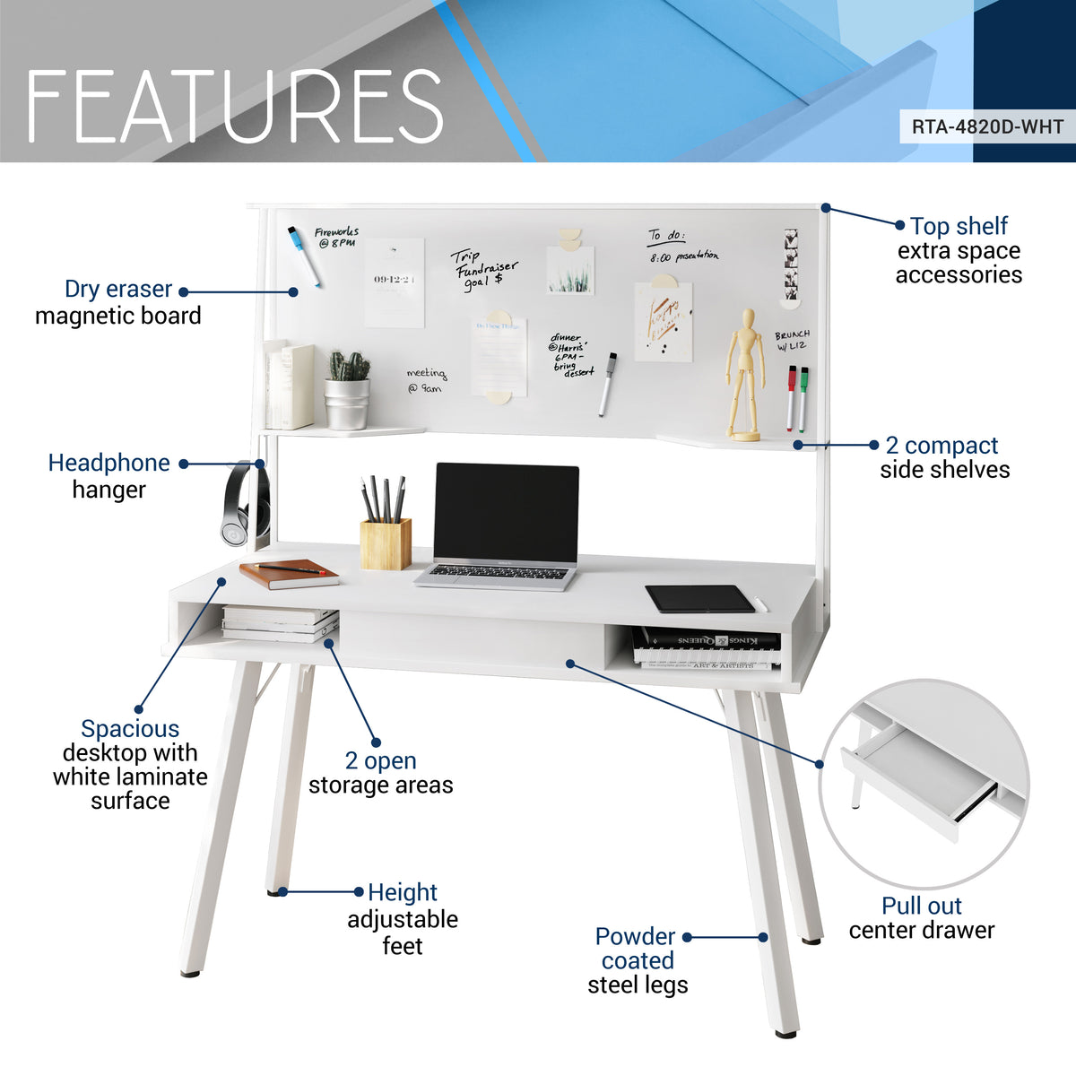 Computer Desk with Storage & Magnetic Dry Erase-Free Shipping - aurelia-clothing-8955