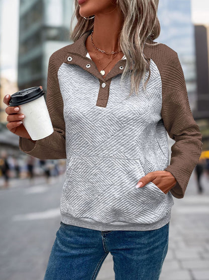 Contrast Textured Long Sleeve Sweatshirt - aurelia-clothing-8955