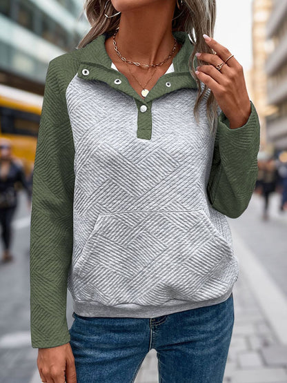 Contrast Textured Long Sleeve Sweatshirt - aurelia-clothing-8955