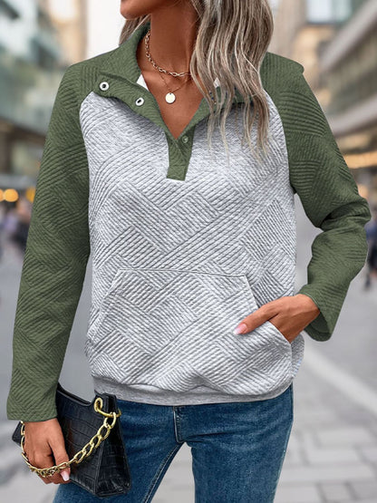 Contrast Textured Long Sleeve Sweatshirt - aurelia-clothing-8955