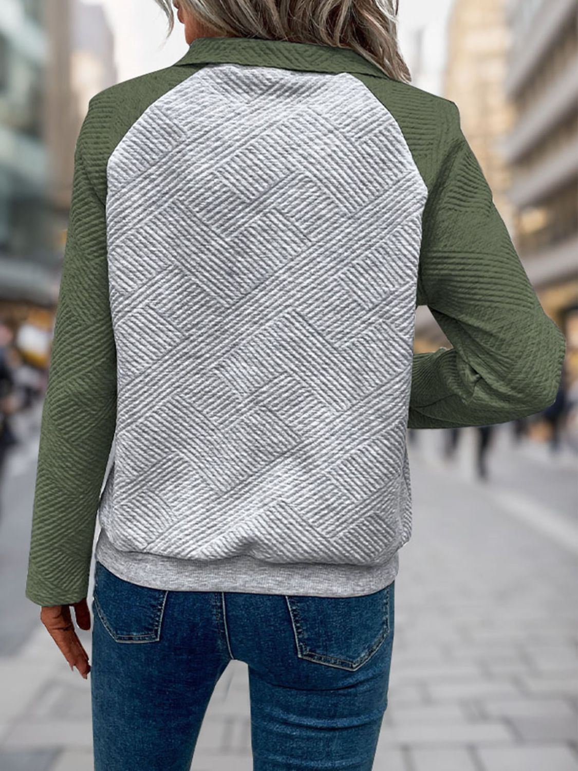 Contrast Textured Long Sleeve Sweatshirt - aurelia-clothing-8955