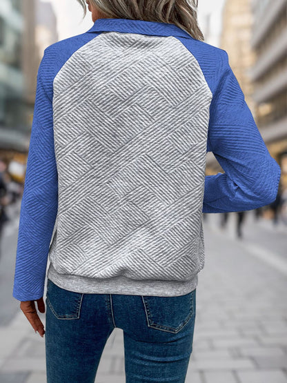 Contrast Textured Long Sleeve Sweatshirt - aurelia-clothing-8955