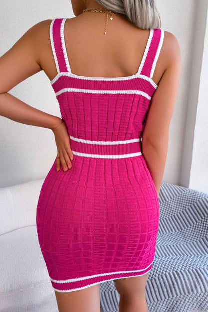 Contrast Trim Decorative Button Sleeveless Knit Dress - aurelia-clothing-8955