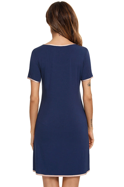 Contrast Trim Pocketed Round Neck Lounge Dress - aurelia-clothing-8955