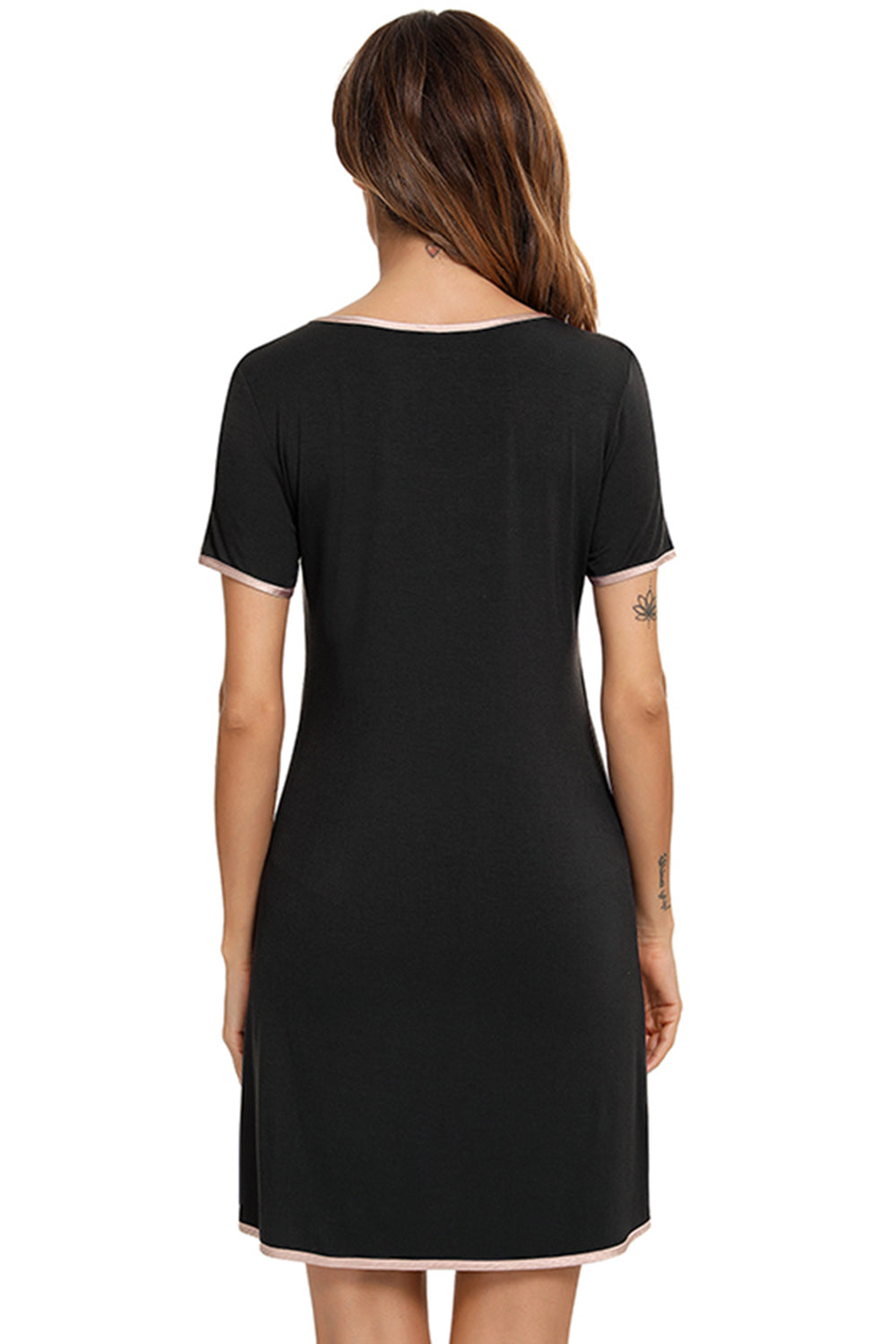 Contrast Trim Pocketed Round Neck Lounge Dress - aurelia-clothing-8955