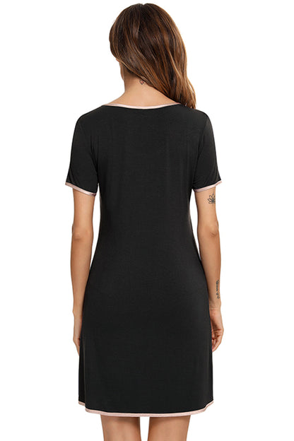 Contrast Trim Pocketed Round Neck Lounge Dress - aurelia-clothing-8955