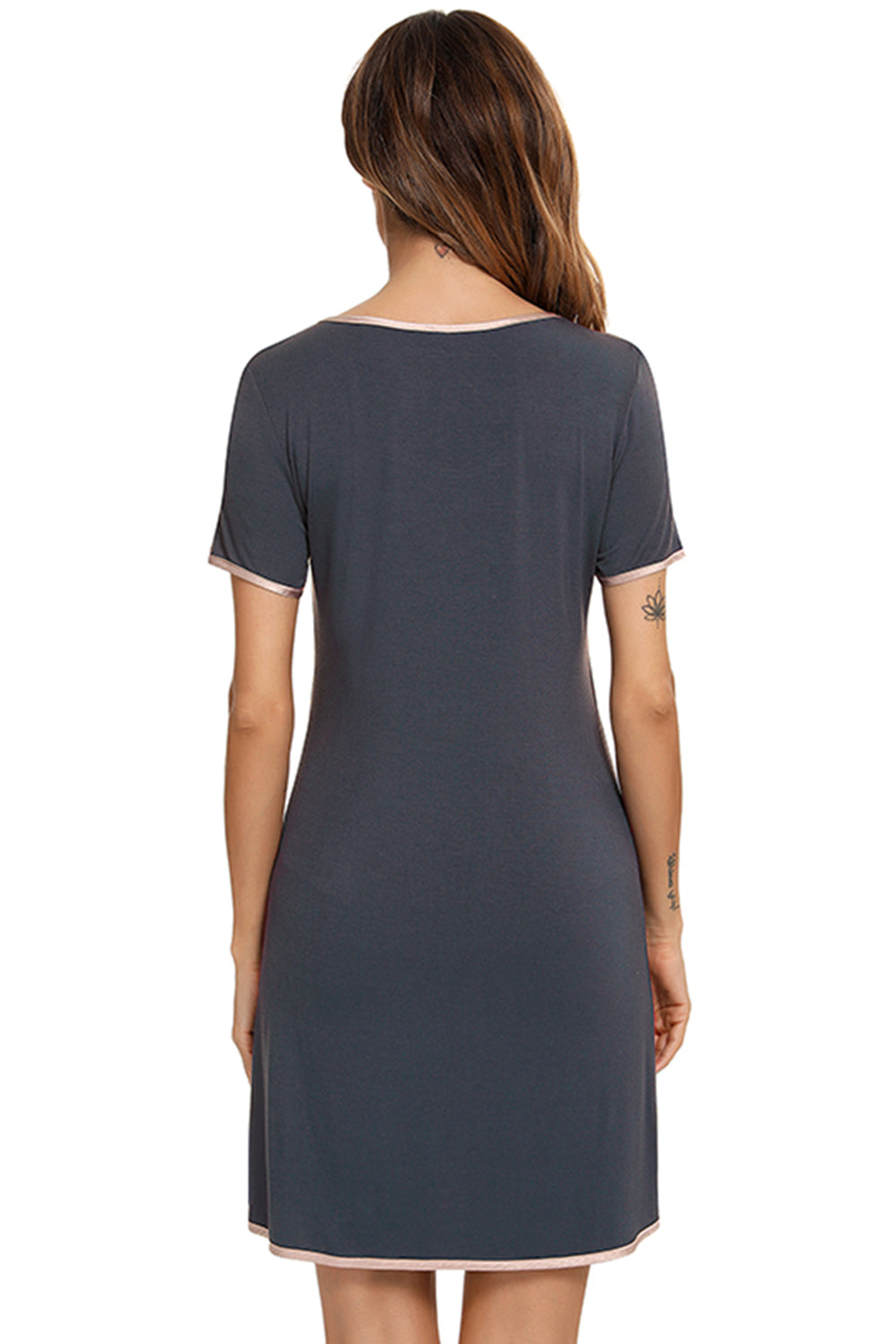 Contrast Trim Pocketed Round Neck Lounge Dress - aurelia-clothing-8955