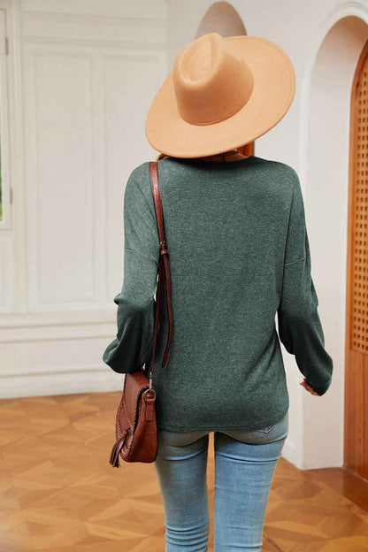Contrast V-Neck Long Sleeve Blouse - aurelia-clothing-8955