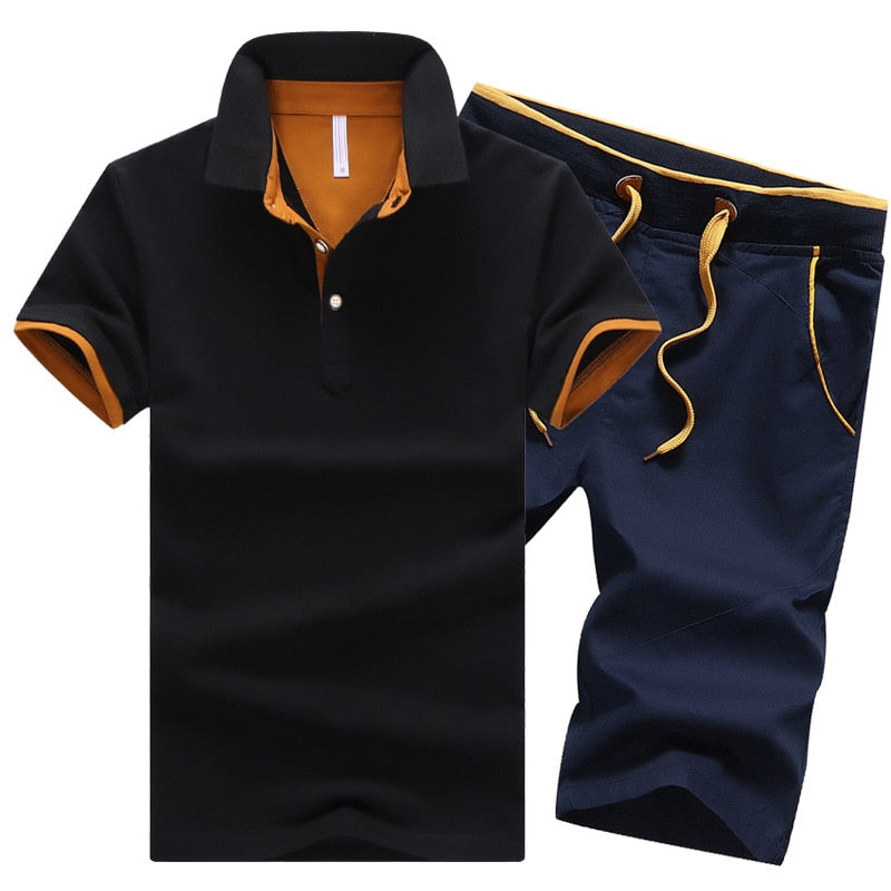 Cotton Mens Sets Summer Button Polo Shirts Sets Turn Down Mens Shorts 4XL Men Clothes 2 Piece Set Elastic Waist Shorts - Free Shipping - aurelia-clothing-8955