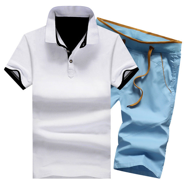 Cotton Mens Sets Summer Button Polo Shirts Sets Turn Down Mens Shorts 4XL Men Clothes 2 Piece Set Elastic Waist Shorts - Free Shipping - aurelia-clothing-8955