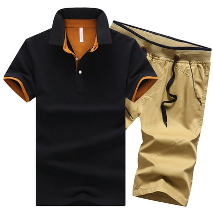 Cotton Mens Sets Summer Button Polo Shirts Sets Turn Down Mens Shorts 4XL Men Clothes 2 Piece Set Elastic Waist Shorts - Free Shipping - aurelia-clothing-8955