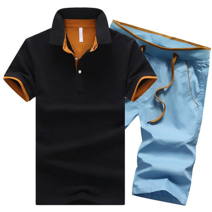Cotton Mens Sets Summer Button Polo Shirts Sets Turn Down Mens Shorts 4XL Men Clothes 2 Piece Set Elastic Waist Shorts - Free Shipping - aurelia-clothing-8955