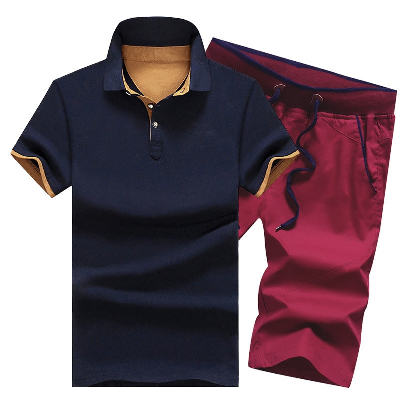 Cotton Mens Sets Summer Button Polo Shirts Sets Turn Down Mens Shorts 4XL Men Clothes 2 Piece Set Elastic Waist Shorts - Free Shipping - aurelia-clothing-8955