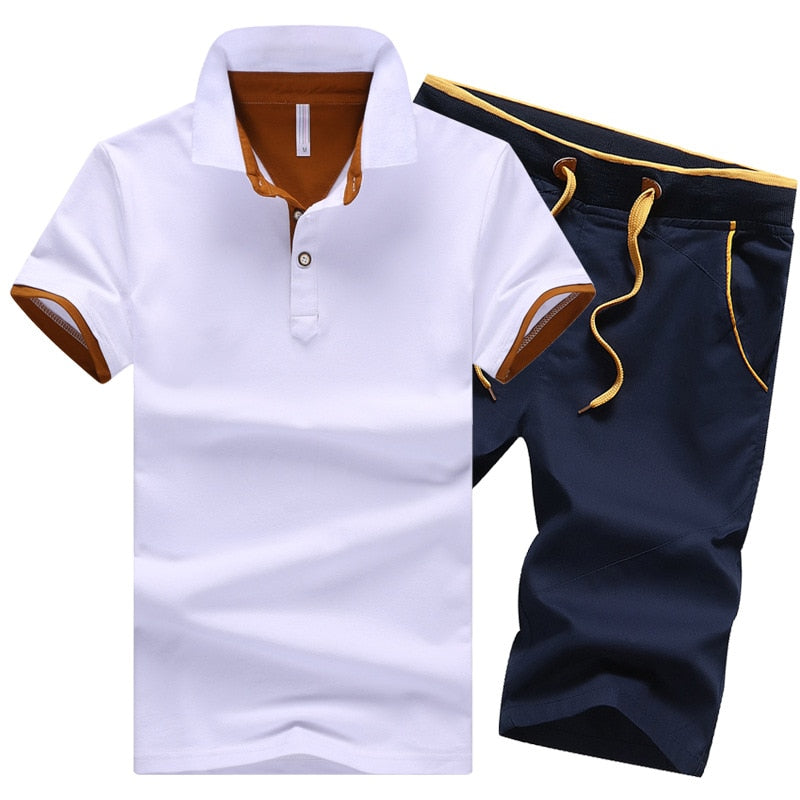 Cotton Mens Sets Summer Button Polo Shirts Sets Turn Down Mens Shorts 4XL Men Clothes 2 Piece Set Elastic Waist Shorts - Free Shipping - aurelia-clothing-8955