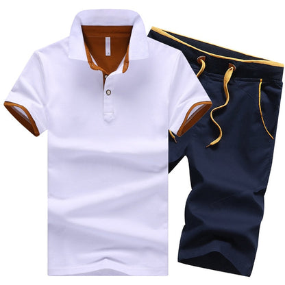 Cotton Mens Sets Summer Button Polo Shirts Sets Turn Down Mens Shorts 4XL Men Clothes 2 Piece Set Elastic Waist Shorts - Free Shipping - aurelia-clothing-8955