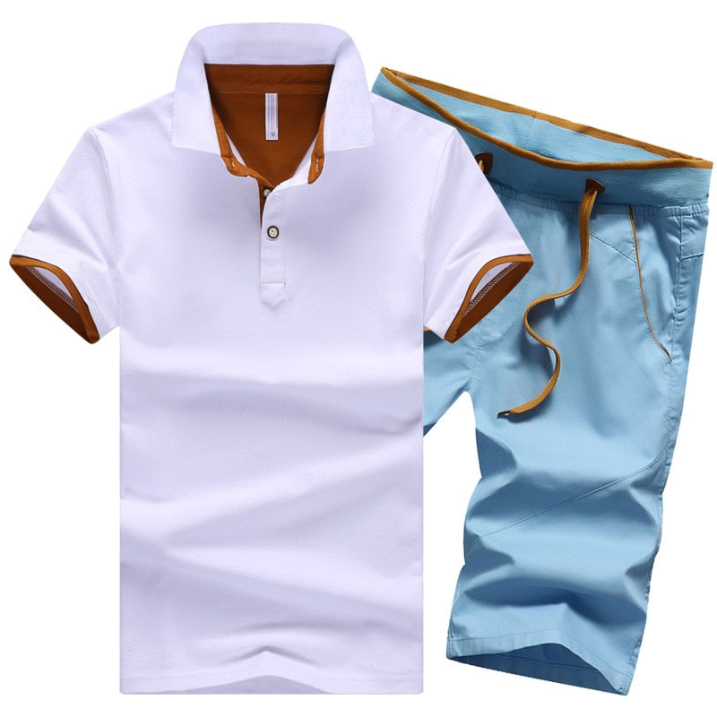 Cotton Mens Sets Summer Button Polo Shirts Sets Turn Down Mens Shorts 4XL Men Clothes 2 Piece Set Elastic Waist Shorts - Free Shipping - aurelia-clothing-8955