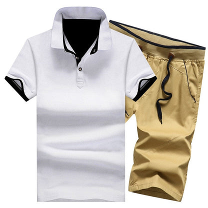 Cotton Mens Sets Summer Button Polo Shirts Sets Turn Down Mens Shorts 4XL Men Clothes 2 Piece Set Elastic Waist Shorts - Free Shipping - aurelia-clothing-8955