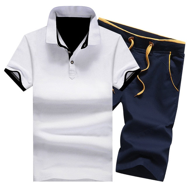 Cotton Mens Sets Summer Button Polo Shirts Sets Turn Down Mens Shorts 4XL Men Clothes 2 Piece Set Elastic Waist Shorts - Free Shipping - aurelia-clothing-8955