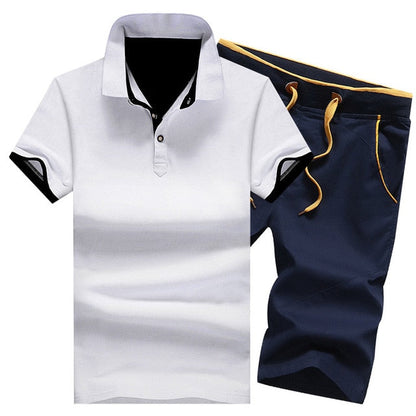 Cotton Mens Sets Summer Button Polo Shirts Sets Turn Down Mens Shorts 4XL Men Clothes 2 Piece Set Elastic Waist Shorts - Free Shipping - aurelia-clothing-8955