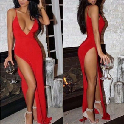 Deep V-shaped dress new camisole womens high waisted slit long skirt-Free Shipping - aurelia-clothing-8955