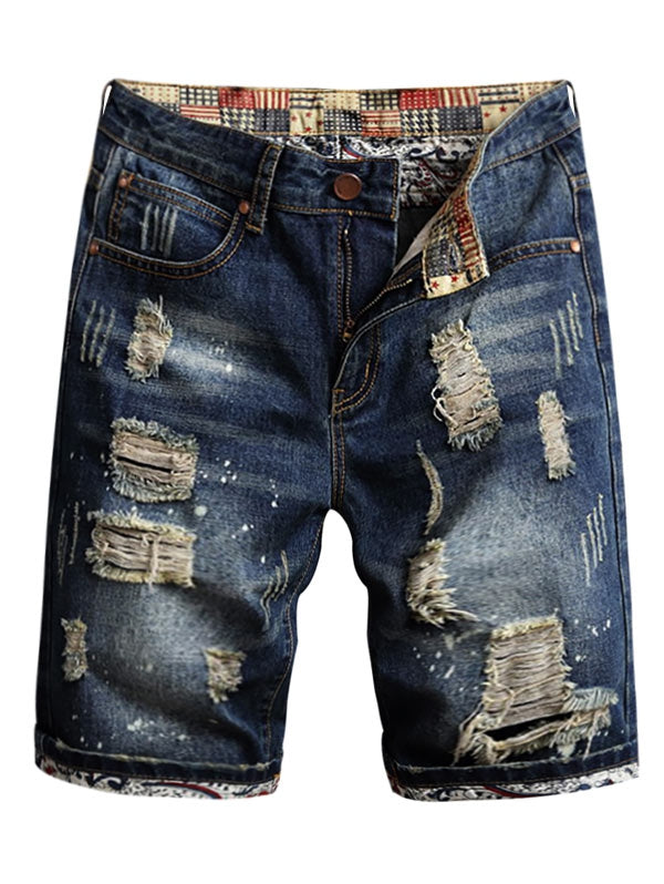 Destroyed Cuffed Faded Wash Denim Shorts - aurelia-clothing-8955