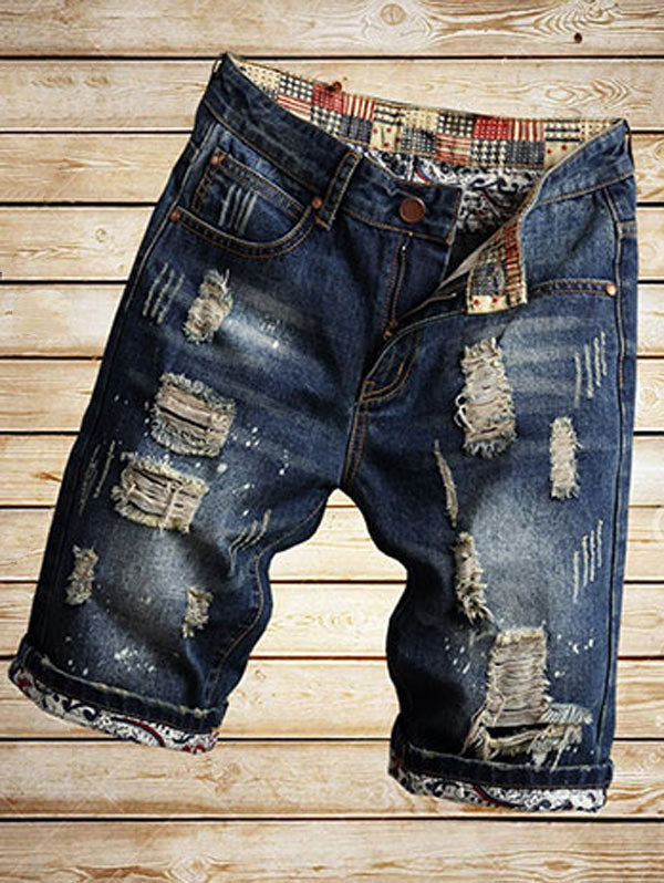 Destroyed Cuffed Faded Wash Denim Shorts - aurelia-clothing-8955