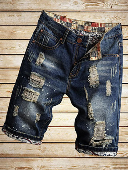 Destroyed Cuffed Faded Wash Denim Shorts - aurelia-clothing-8955