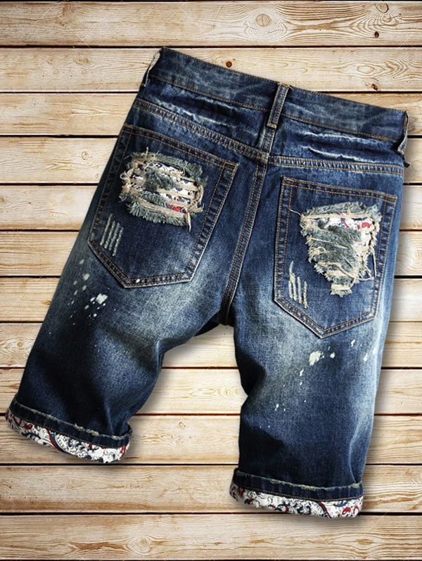 Destroyed Cuffed Faded Wash Denim Shorts - aurelia-clothing-8955