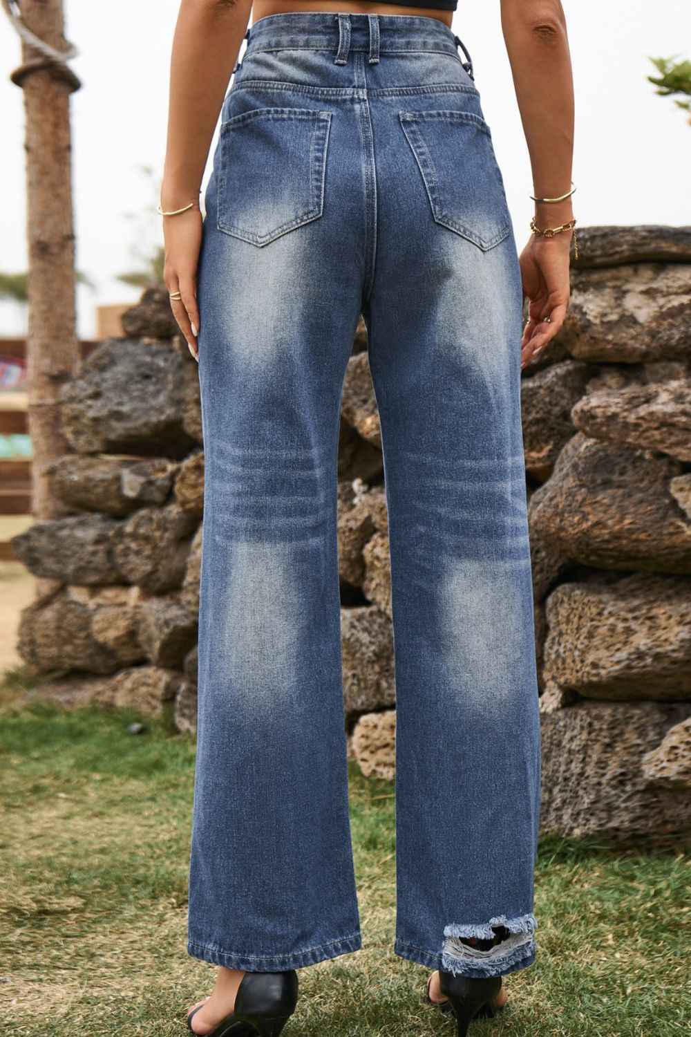 Distressed Buttoned Loose Fit Womens Jeans - aurelia-clothing-8955