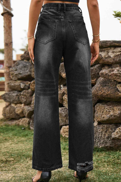 Distressed Buttoned Loose Fit Womens Jeans - aurelia-clothing-8955