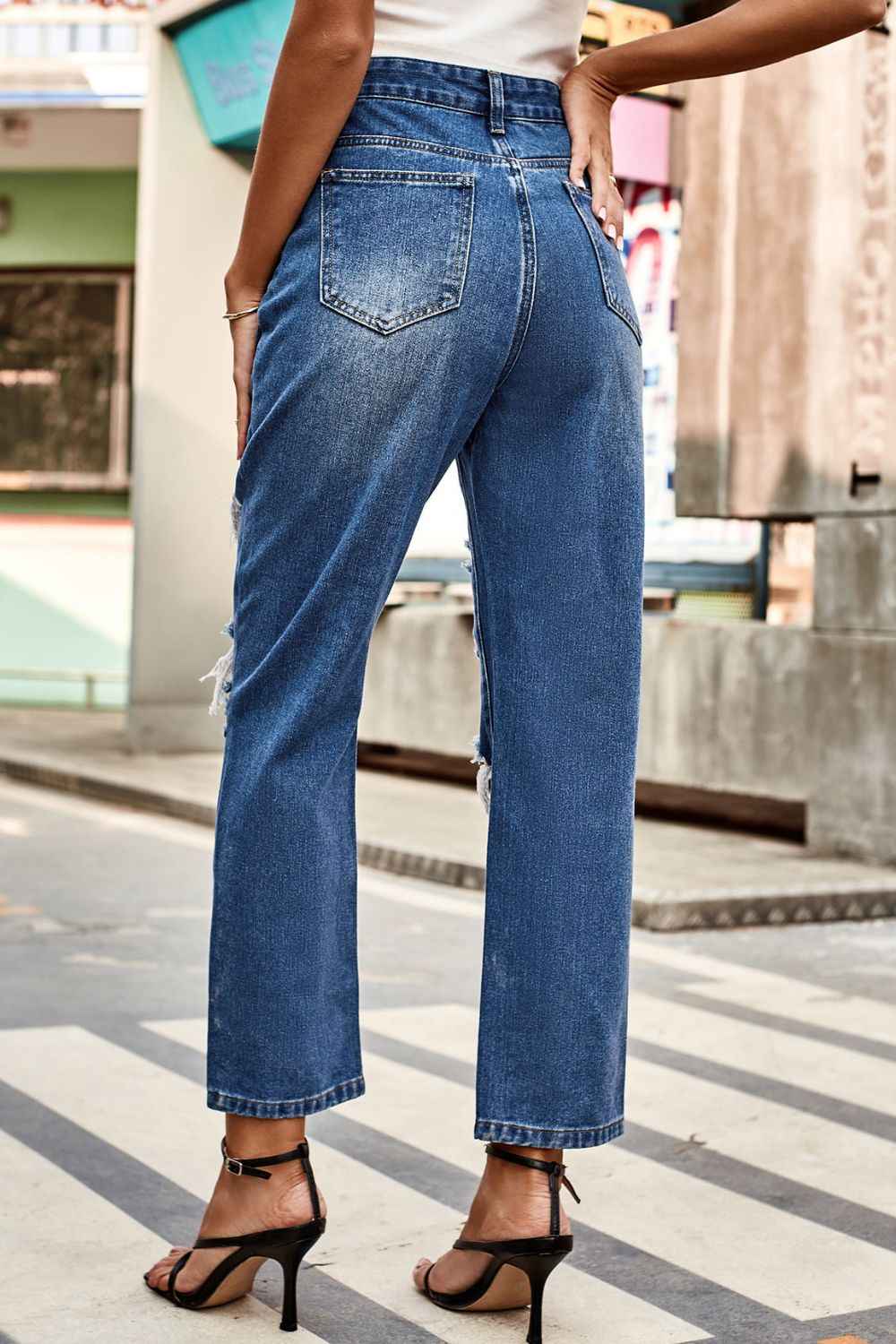 Distressed Buttoned Womens Jeans with Pockets - aurelia-clothing-8955