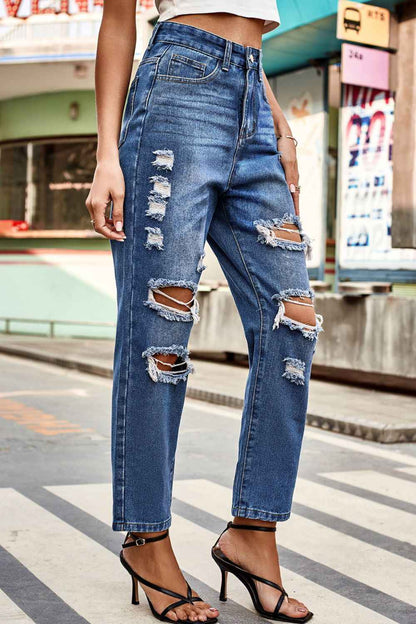 Distressed Buttoned Womens Jeans with Pockets - aurelia-clothing-8955