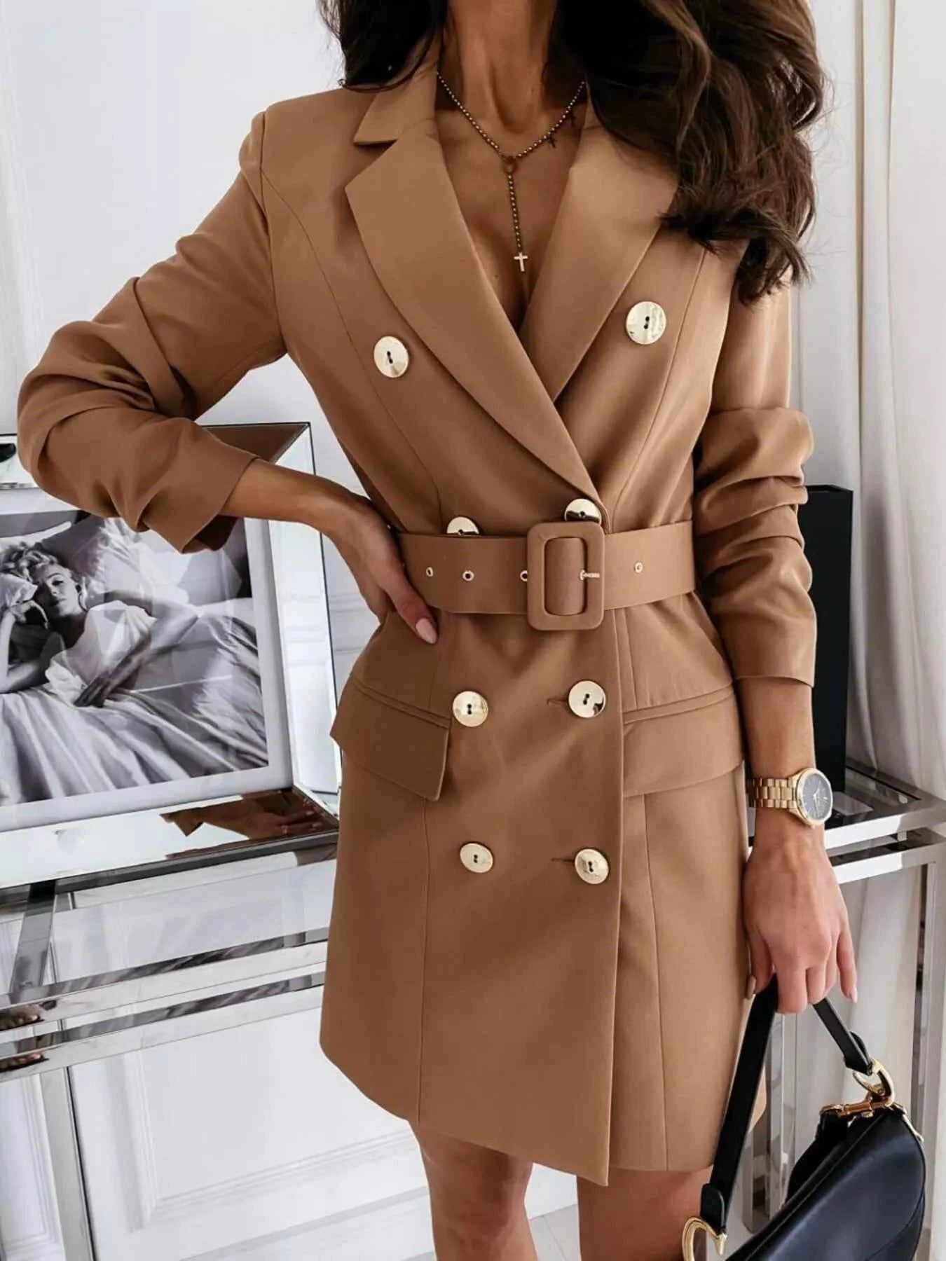 Double-Breasted Belted Blazer Dress-Free Shipping - aurelia-clothing-8955