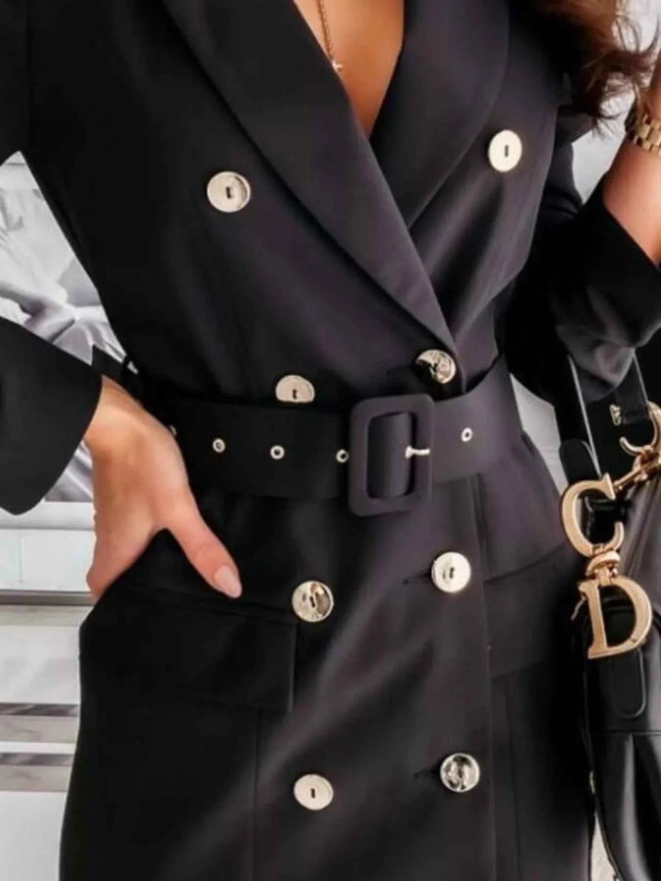 Double-Breasted Belted Blazer Dress-Free Shipping - aurelia-clothing-8955