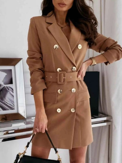 Double-Breasted Belted Blazer Dress-Free Shipping - aurelia-clothing-8955