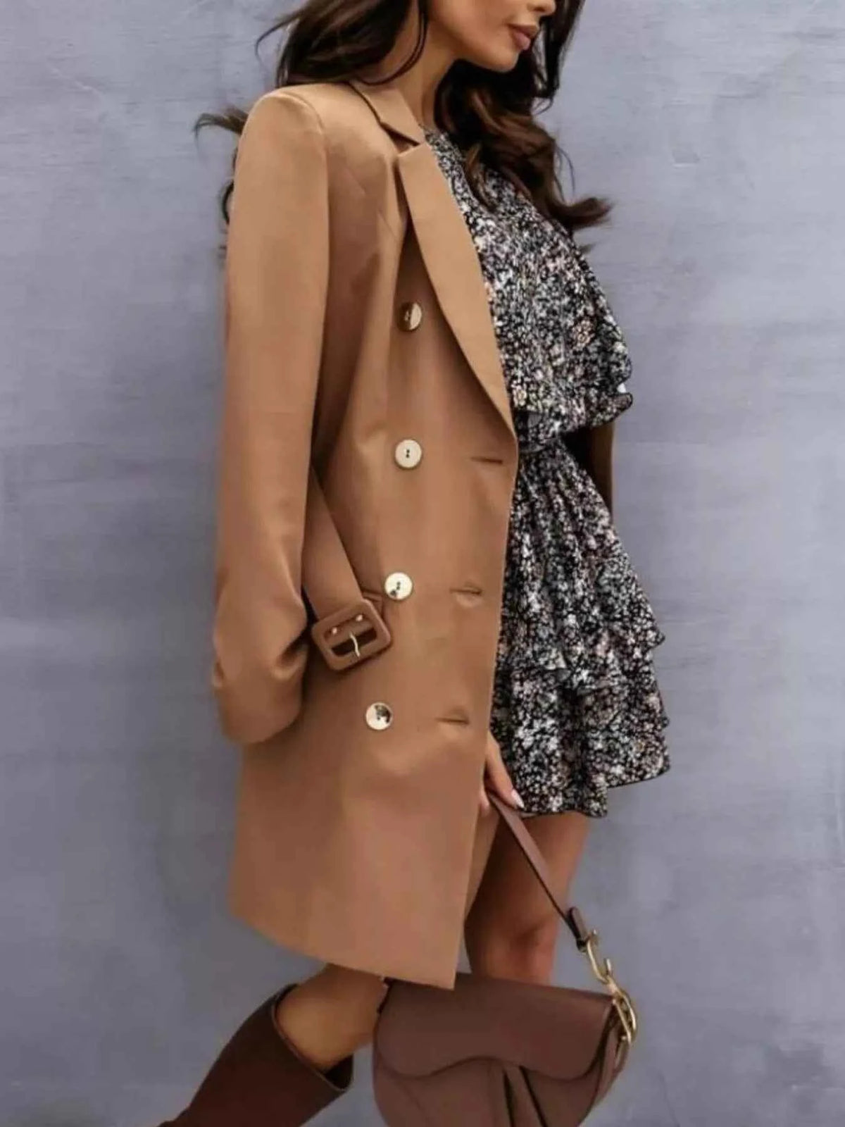Double-Breasted Belted Blazer Dress-Free Shipping - aurelia-clothing-8955