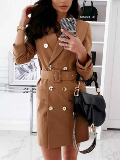 Double-Breasted Belted Blazer Dress-Free Shipping - aurelia-clothing-8955