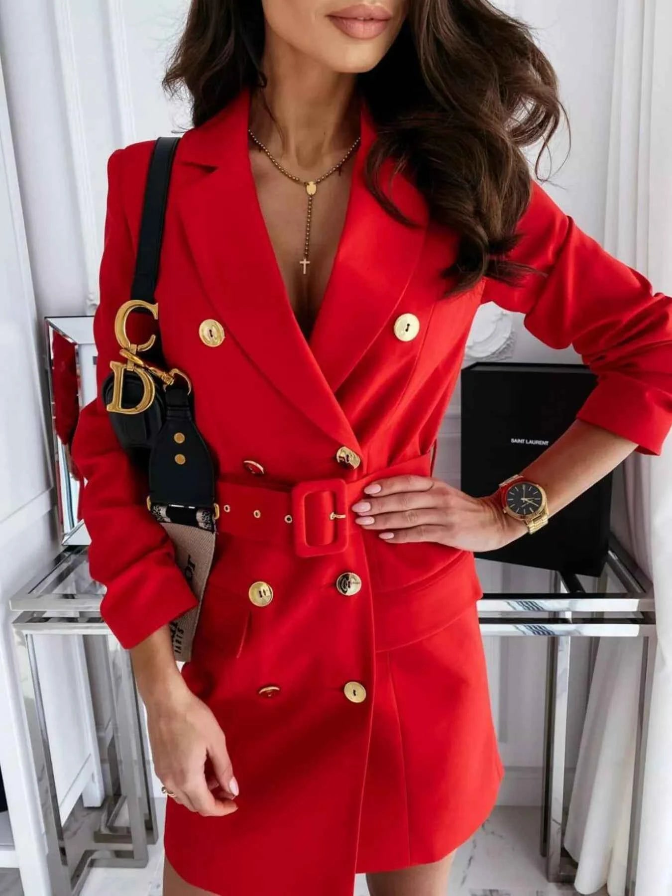 Double-Breasted Belted Blazer Dress-Free Shipping - aurelia-clothing-8955