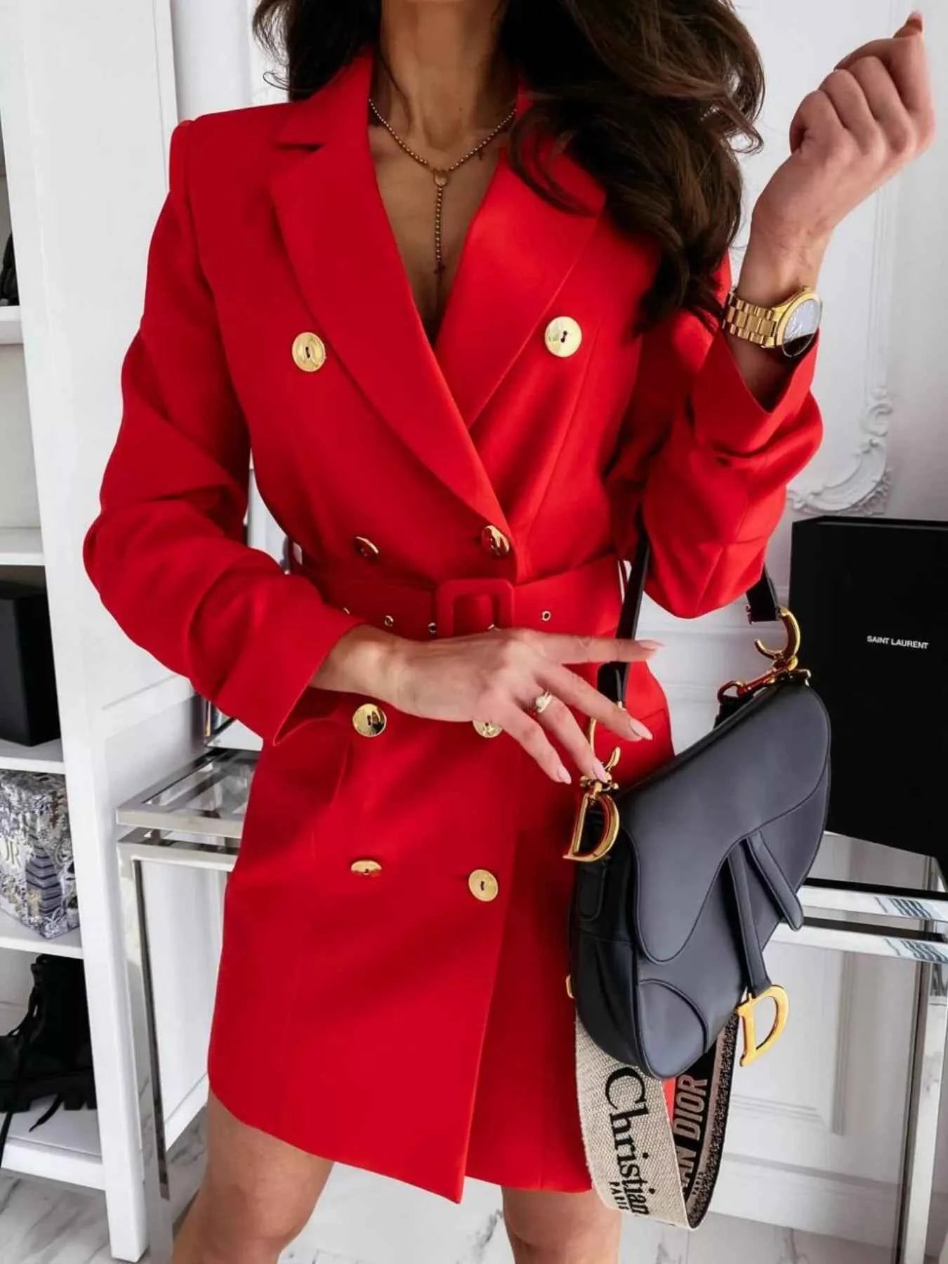 Double-Breasted Belted Blazer Dress-Free Shipping - aurelia-clothing-8955